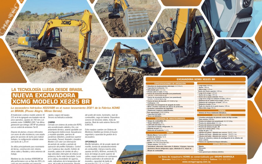 FICHA TÉCNICA: NUEVA EXCAVADORA  XCMG MODELO XE225 BR